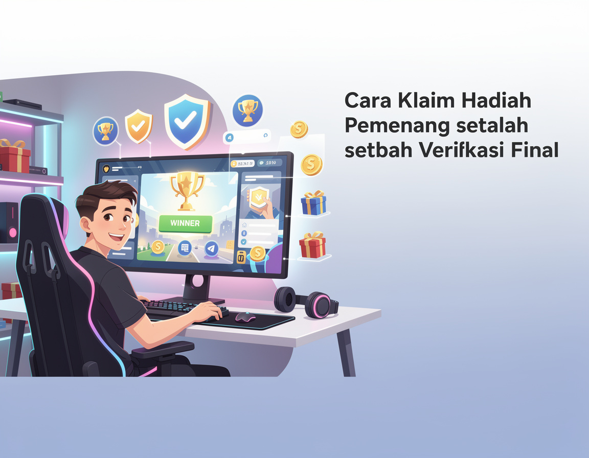 Ilustrasi cara klaim hadiah pemenang setelah verifikasi final untuk turnamen game online platinum88